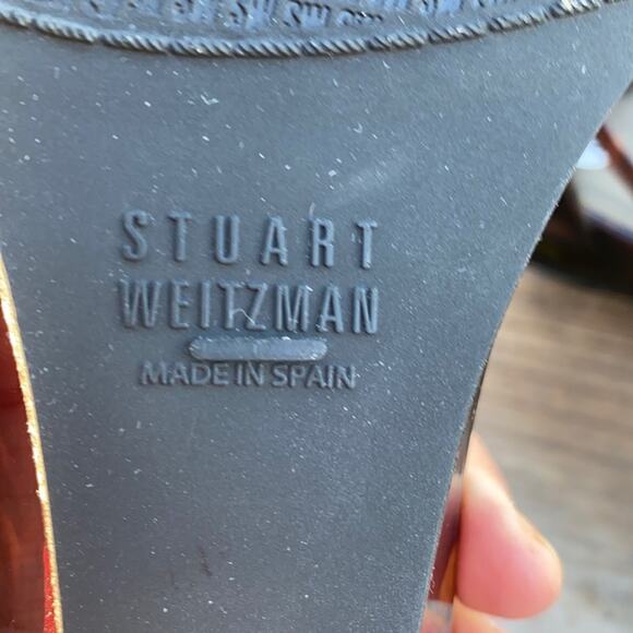 New Stuart Weitzman Brown Patent Leather Open Toe Strappy Wedge Sandals 8 1/2 M - Picture 11 of 11